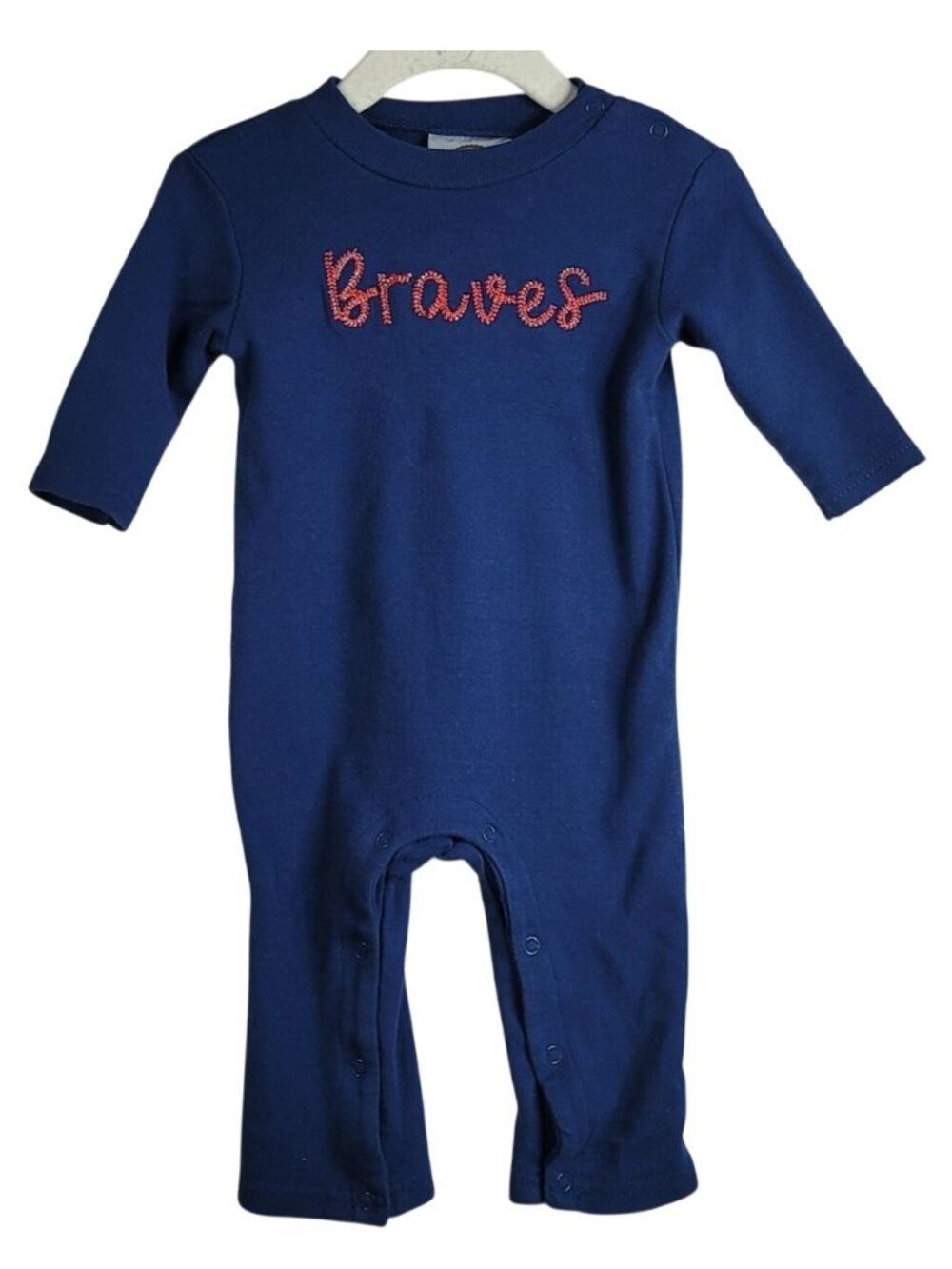 Blanks Boutique Atlanta Braves Baseball 1 Piece Blue 6M Long Sleeve Snap Cotton